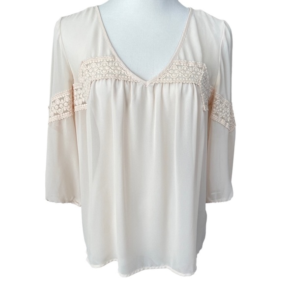 LC Lauren Conrad Sheer Blush Dressy Blouse Size Medium - Picture 1 of 13